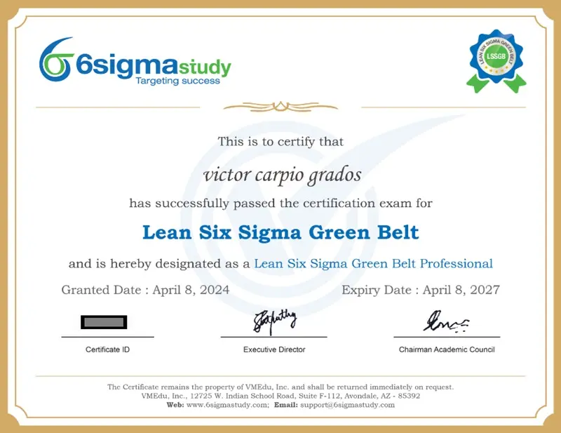 LSSGB Sample Certificate