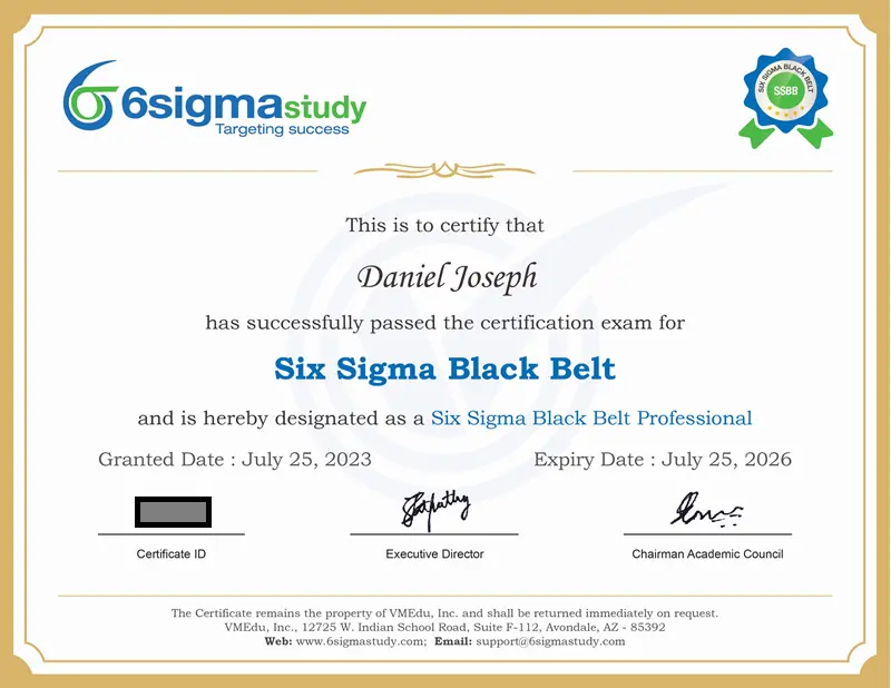 SSBB Sample Certificate