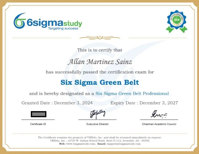 SSGB Sample Certificate